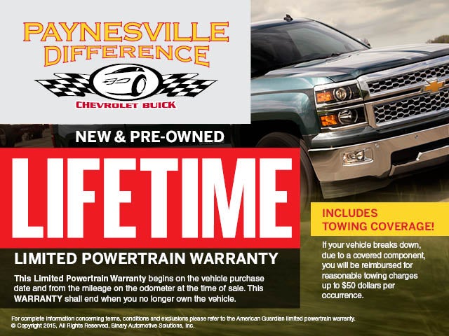 New and pre-owned lifetime limited powertrain warranty: Includes towing coverage!